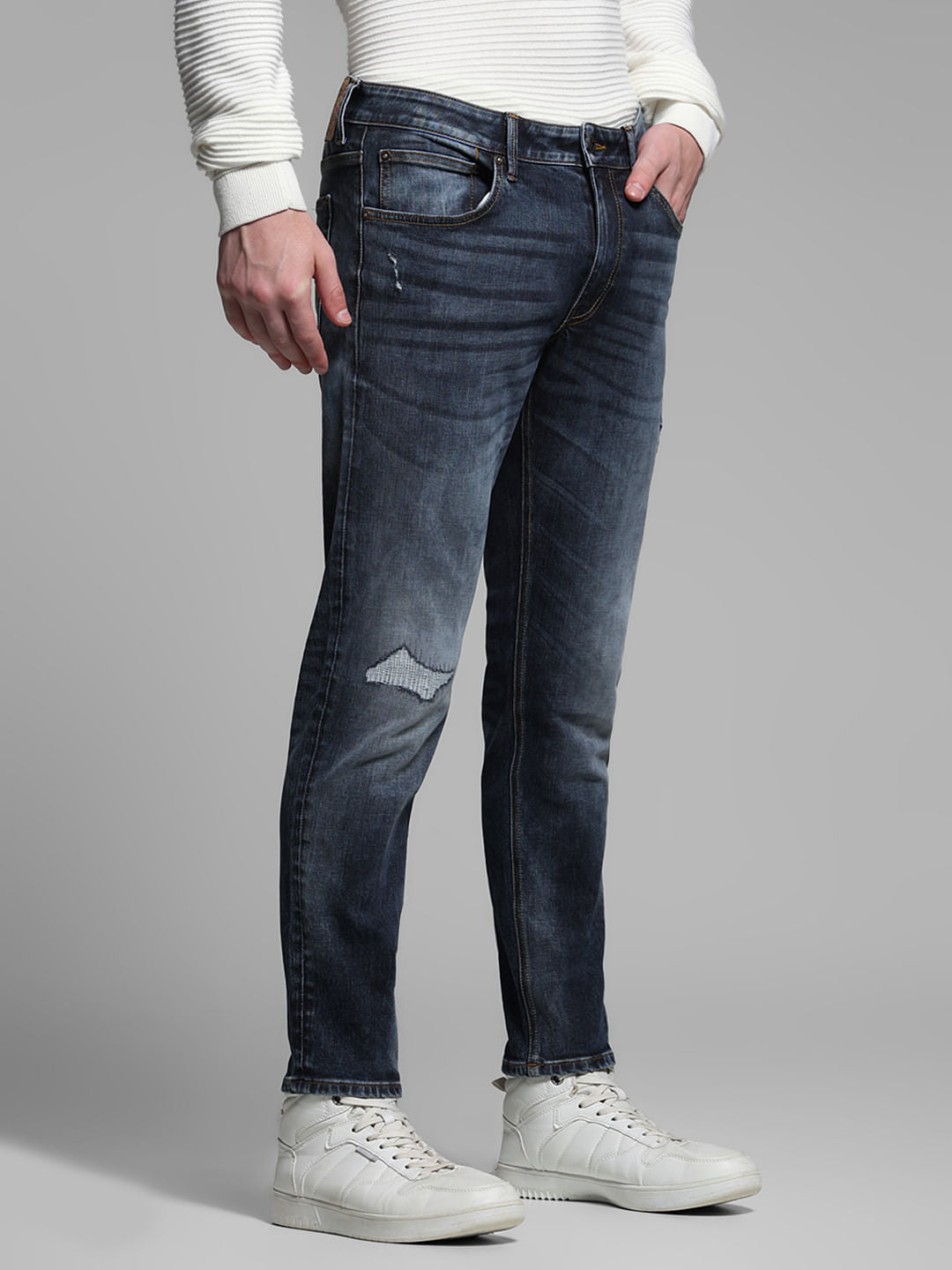 Distressed 5 Pocket Slim Fit Jeans