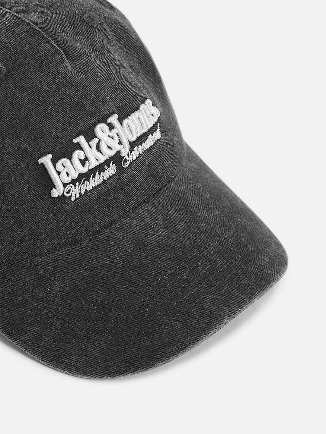 Black Washed Logo Print Cap