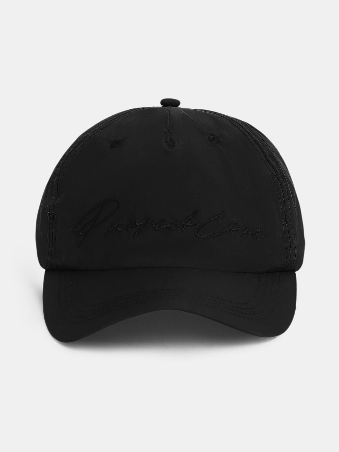 Black Embroidered Text Cap