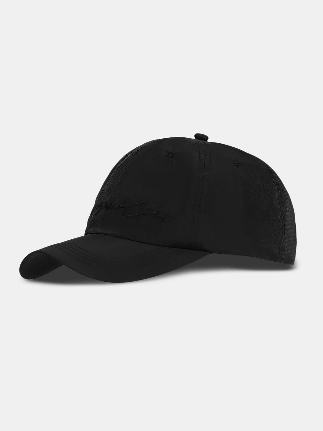Black Embroidered Text Cap