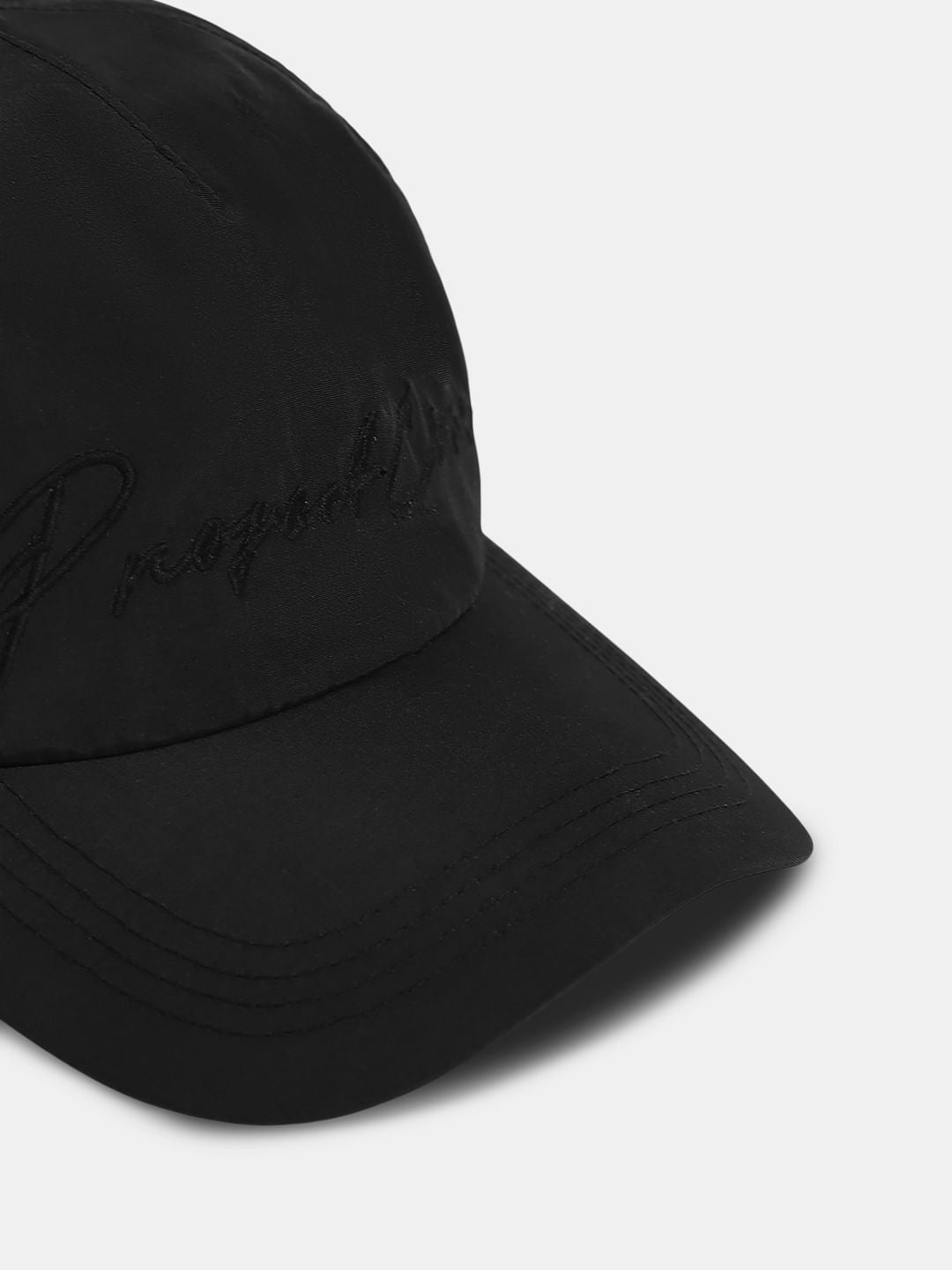 Black Embroidered Text Cap