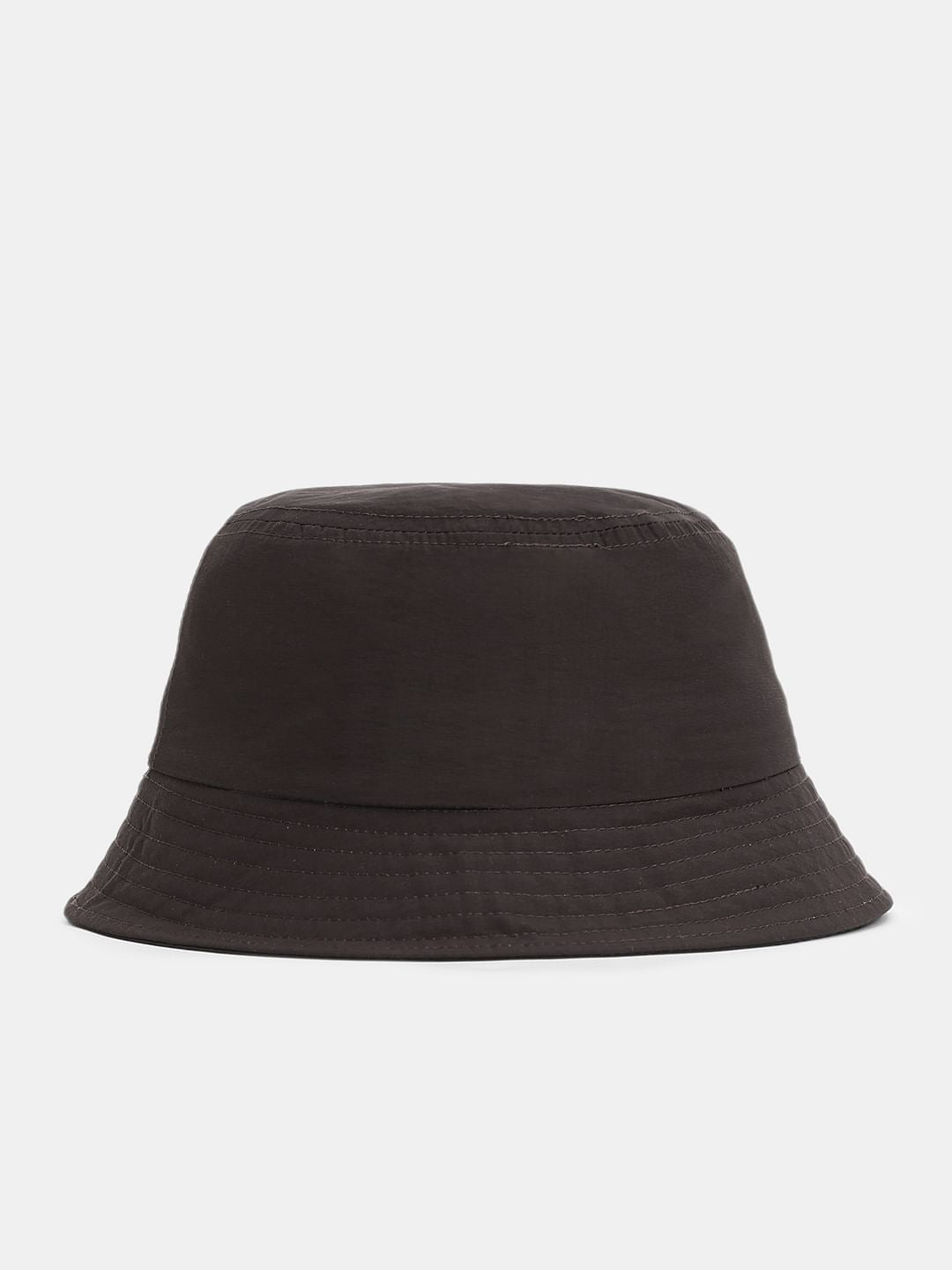 Dark Brown Embroidered Text Bucket Hat