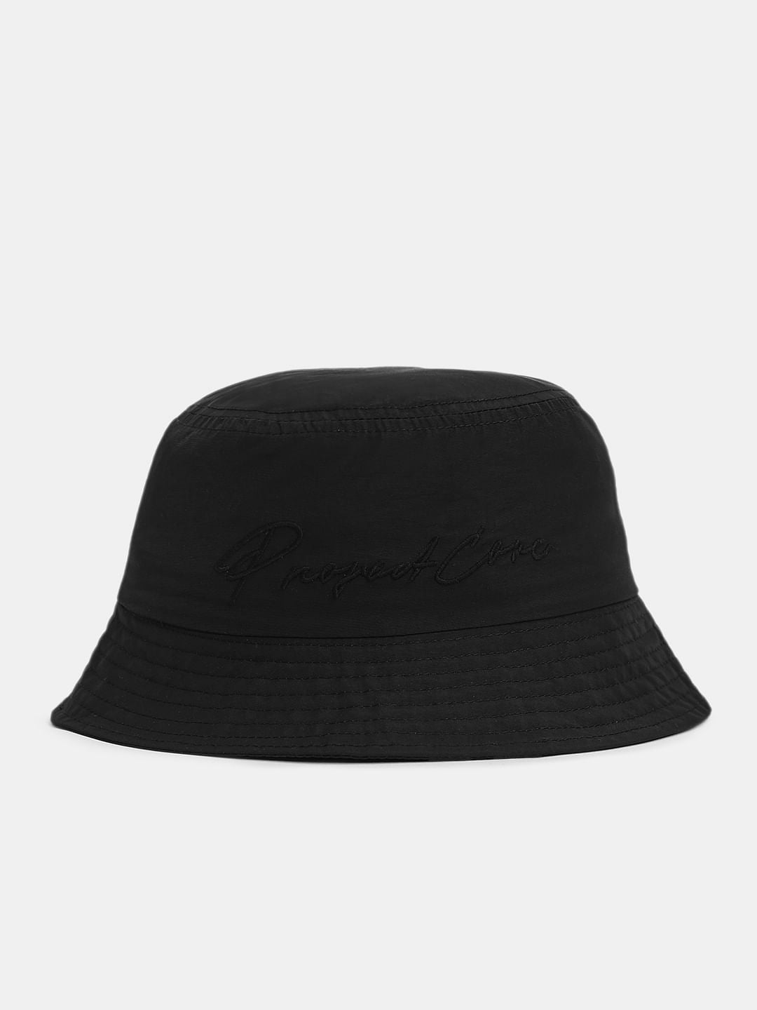 Black Embroidered Text Bucket Hat