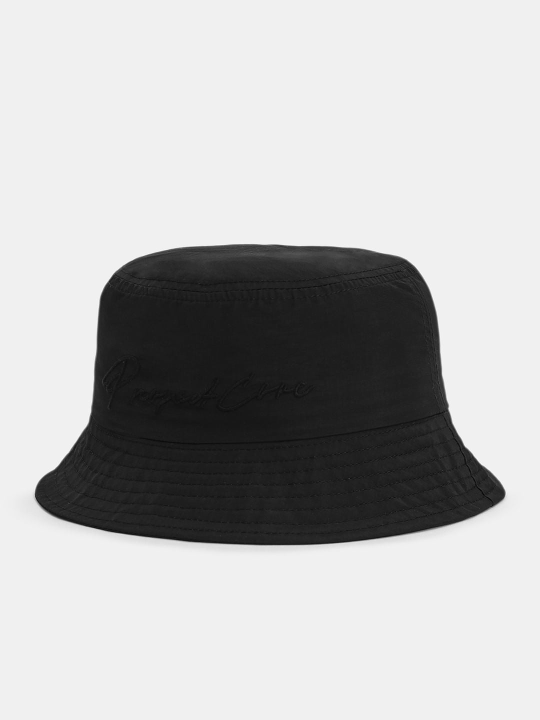Black Embroidered Text Bucket Hat