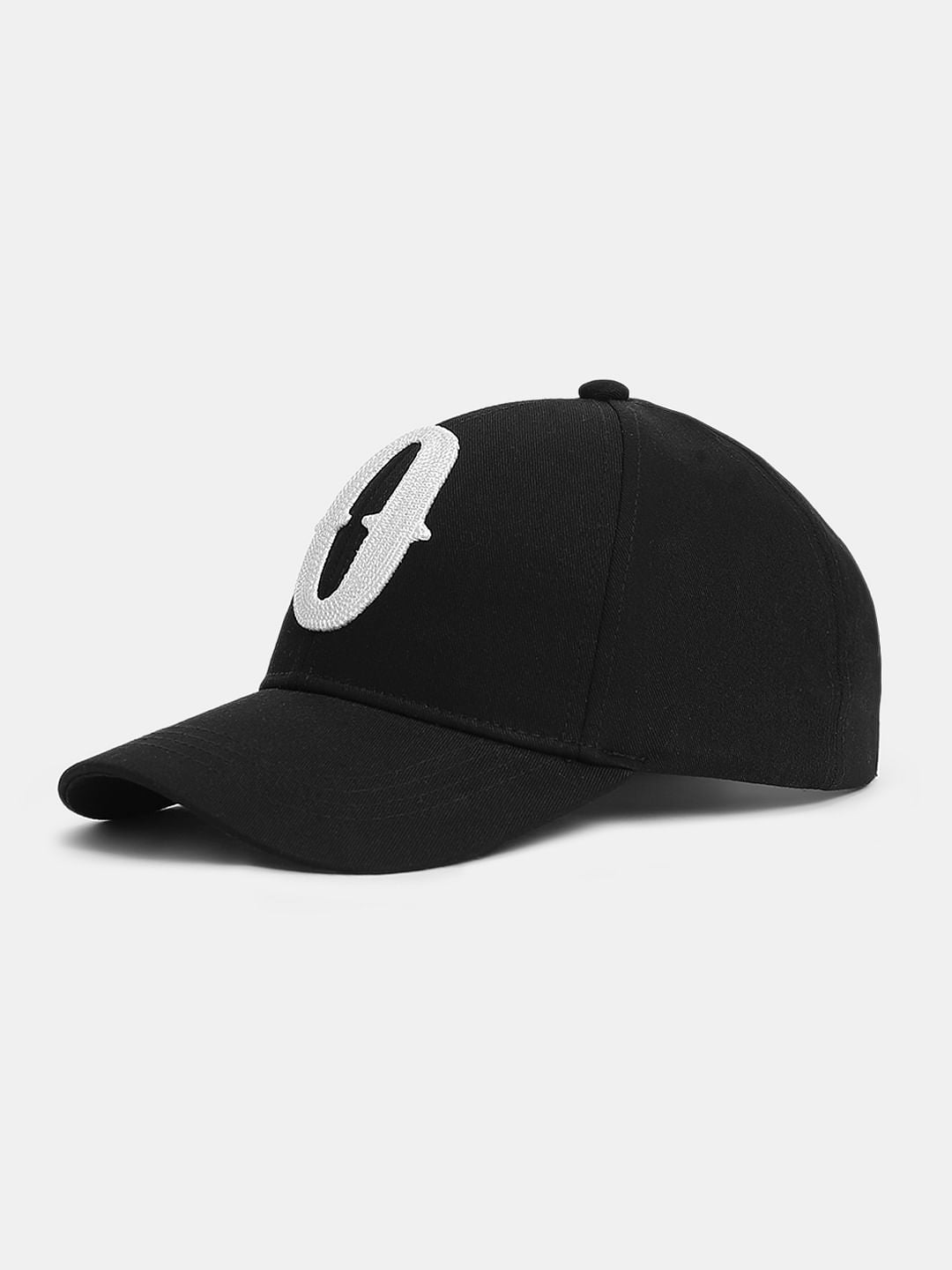 Black Embroidered Print Cap