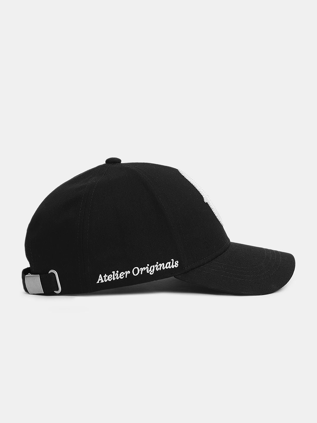 Black Embroidered Print Cap
