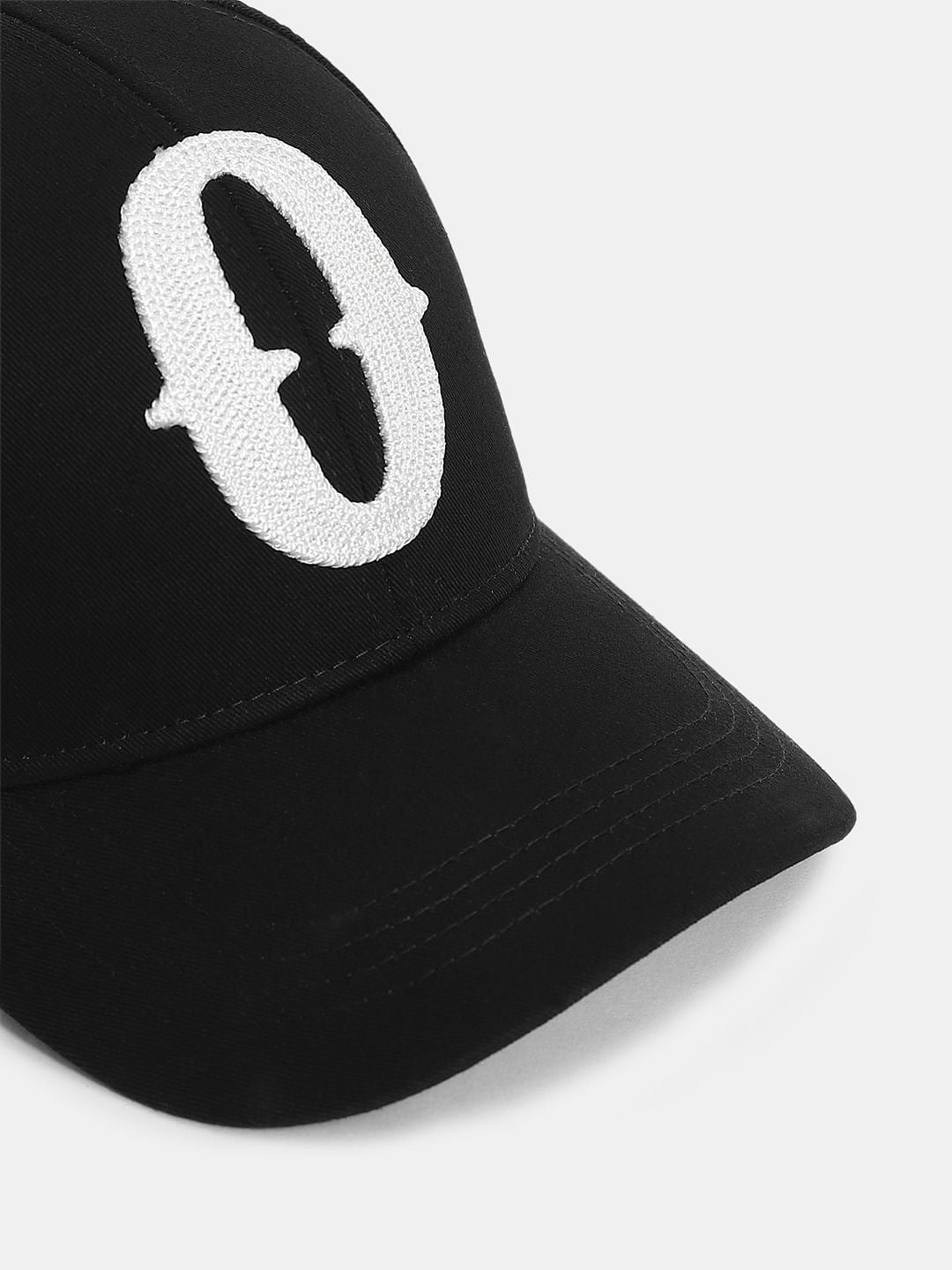 Black Embroidered Print Cap