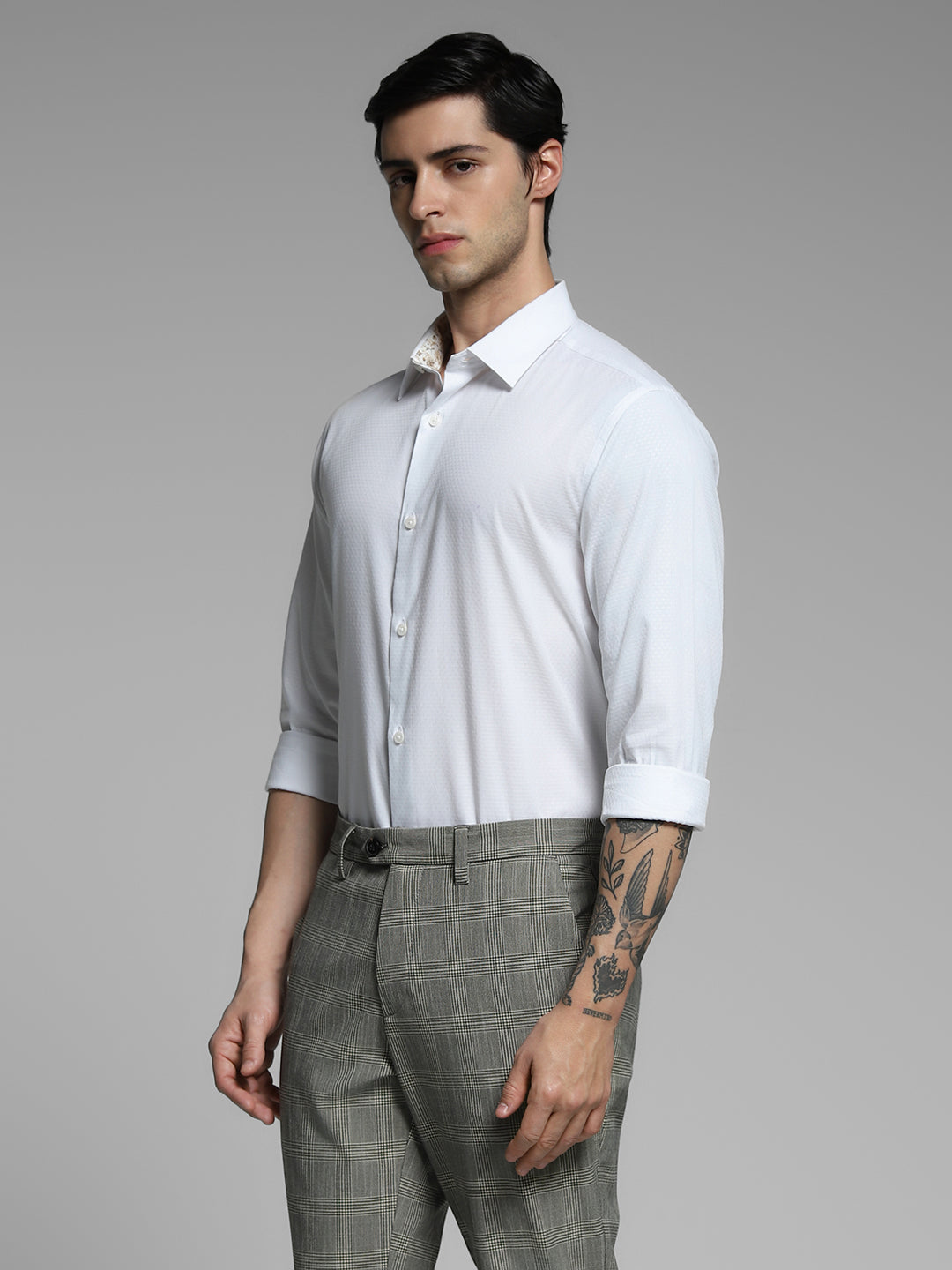 White Dobby Cotton Slim Fit Shirt