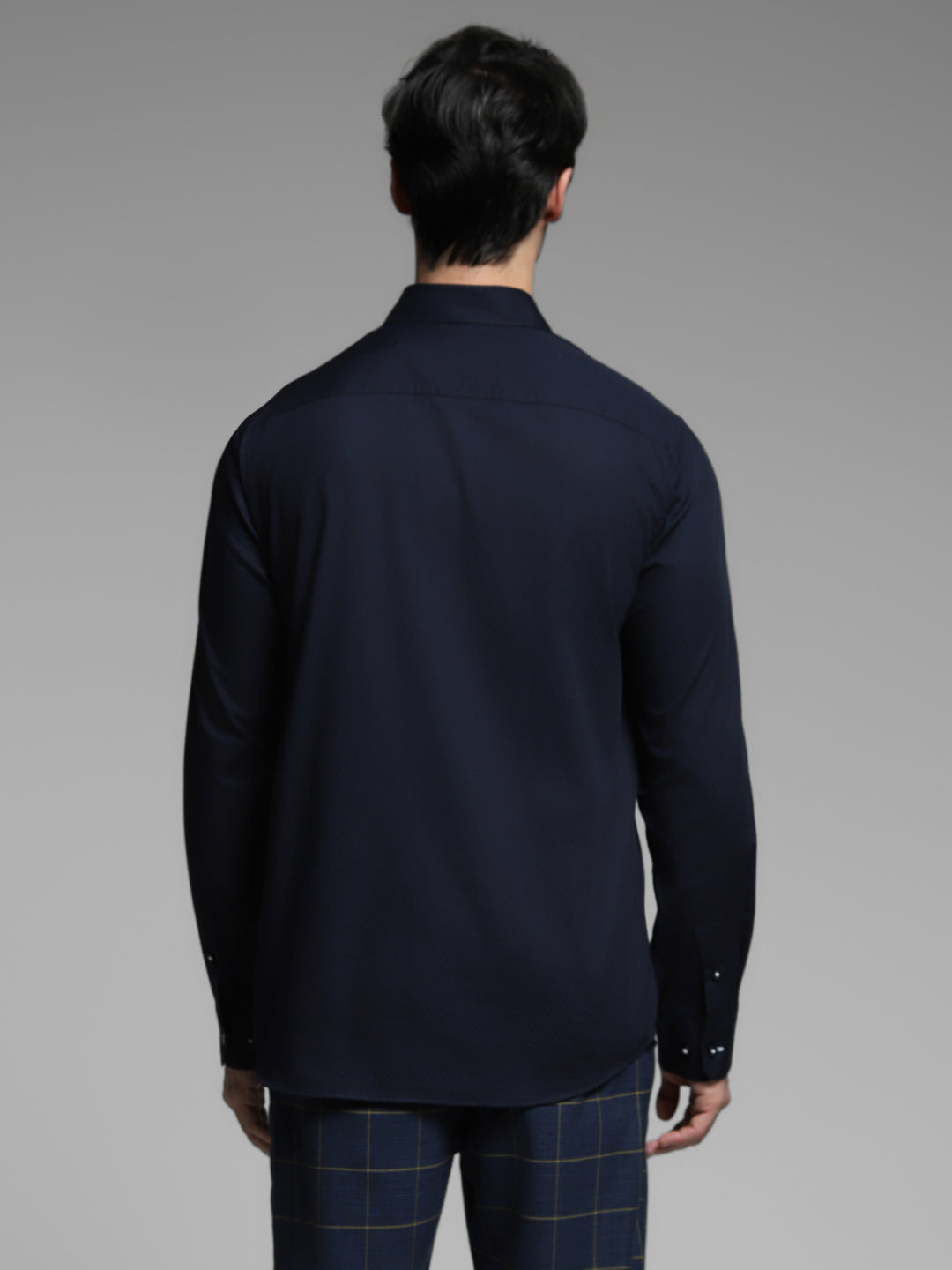 Navy Blue Dobby Cotton Slim Fit Shirt