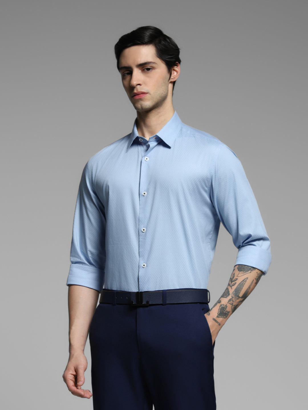 Light Blue Dobby Cotton Slim Fit Shirt