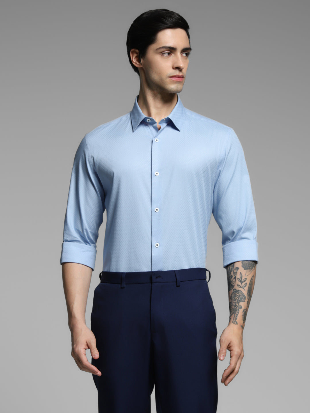 Light Blue Dobby Cotton Slim Fit Shirt