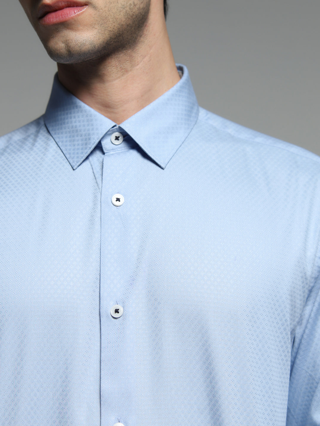 Light Blue Dobby Cotton Slim Fit Shirt