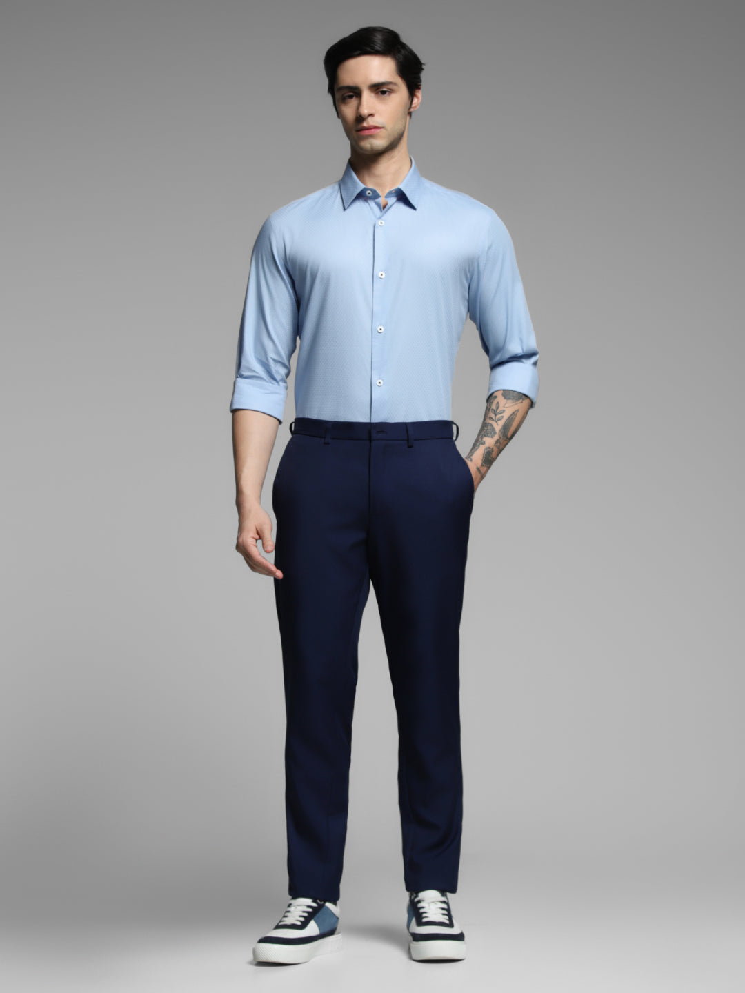 Light Blue Dobby Cotton Slim Fit Shirt