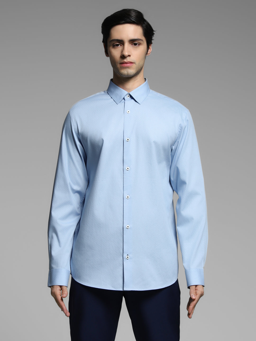 Light Blue Dobby Cotton Slim Fit Shirt