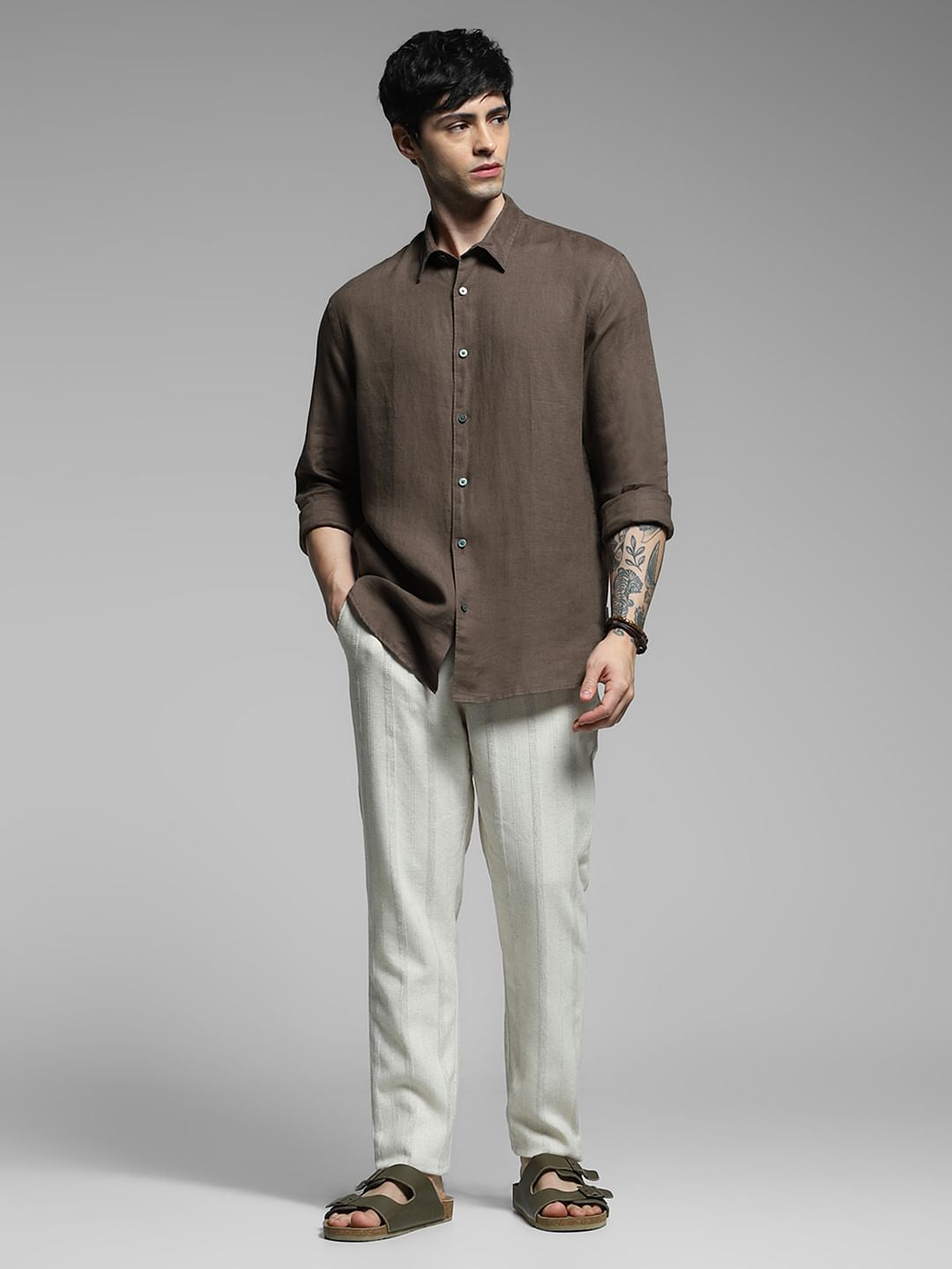 Brown Linen Full Sleeves Shirt