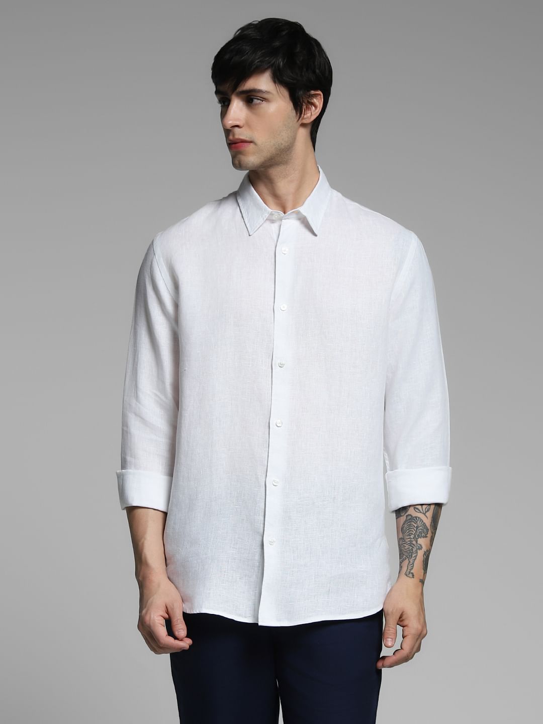 White Linen Full Sleeves Shirt