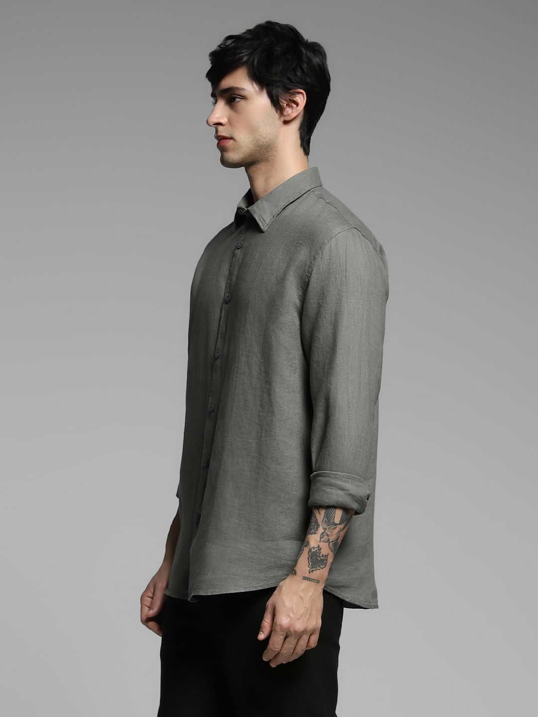 Green Linen Full Sleeves Shirt