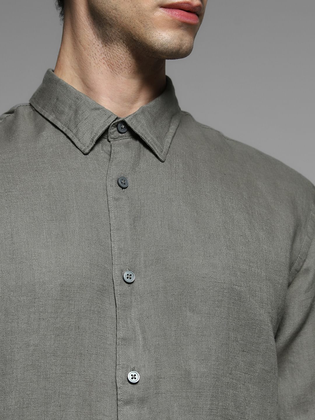 Green Linen Full Sleeves Shirt