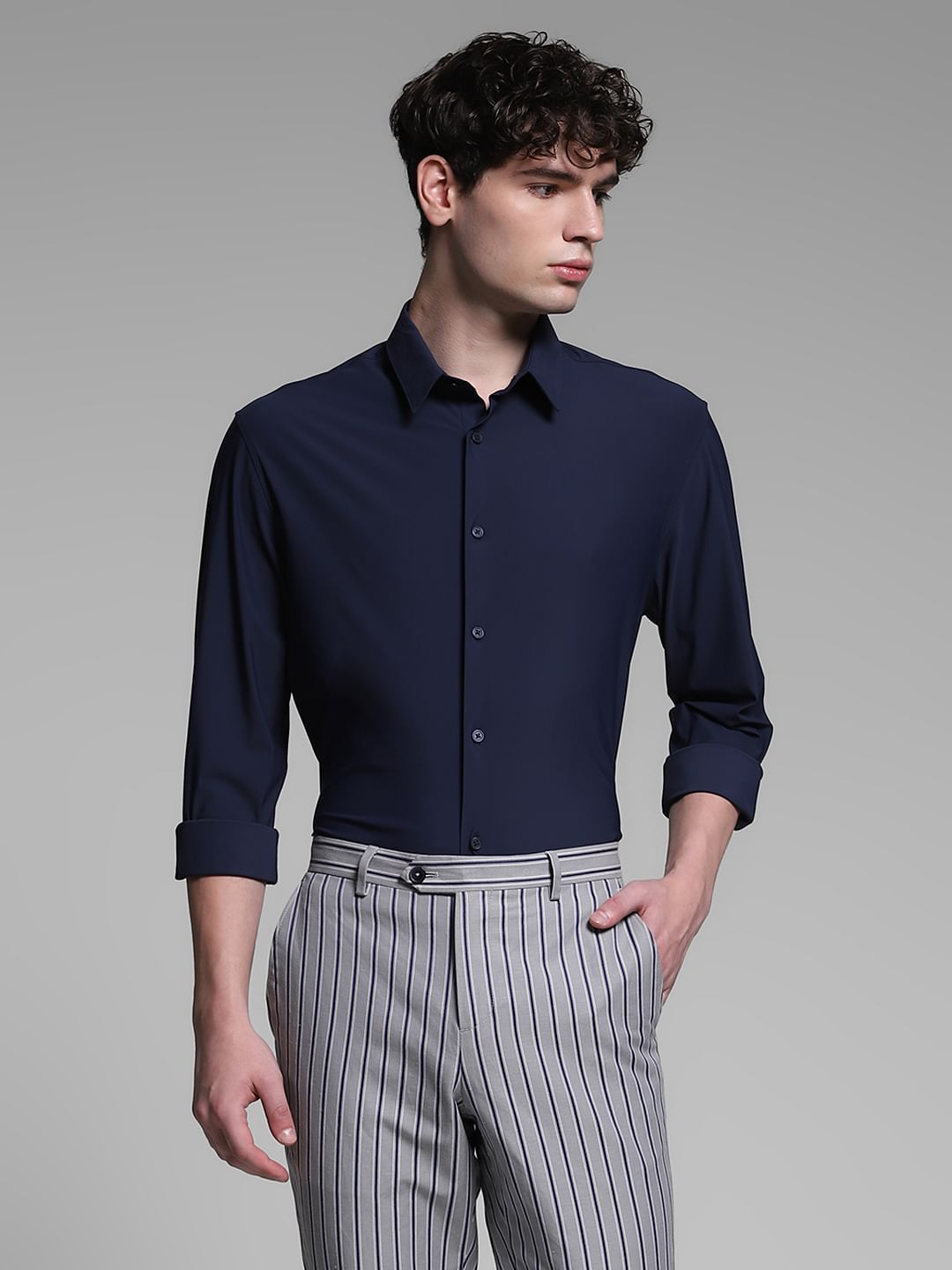 Dark Blue Stretch Full Sleeves Shirt