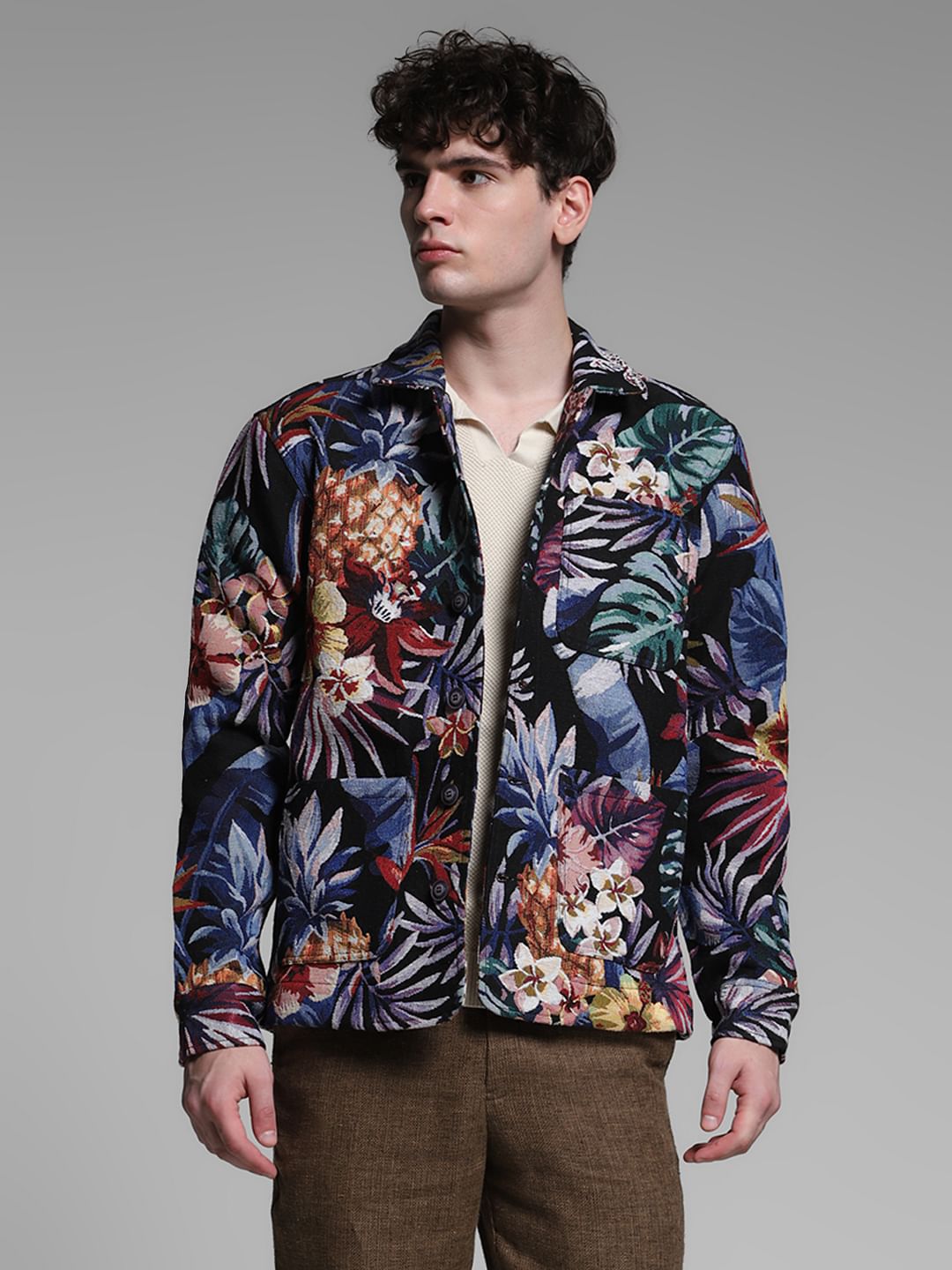 Black Floral Jacquard Oversized Shirt