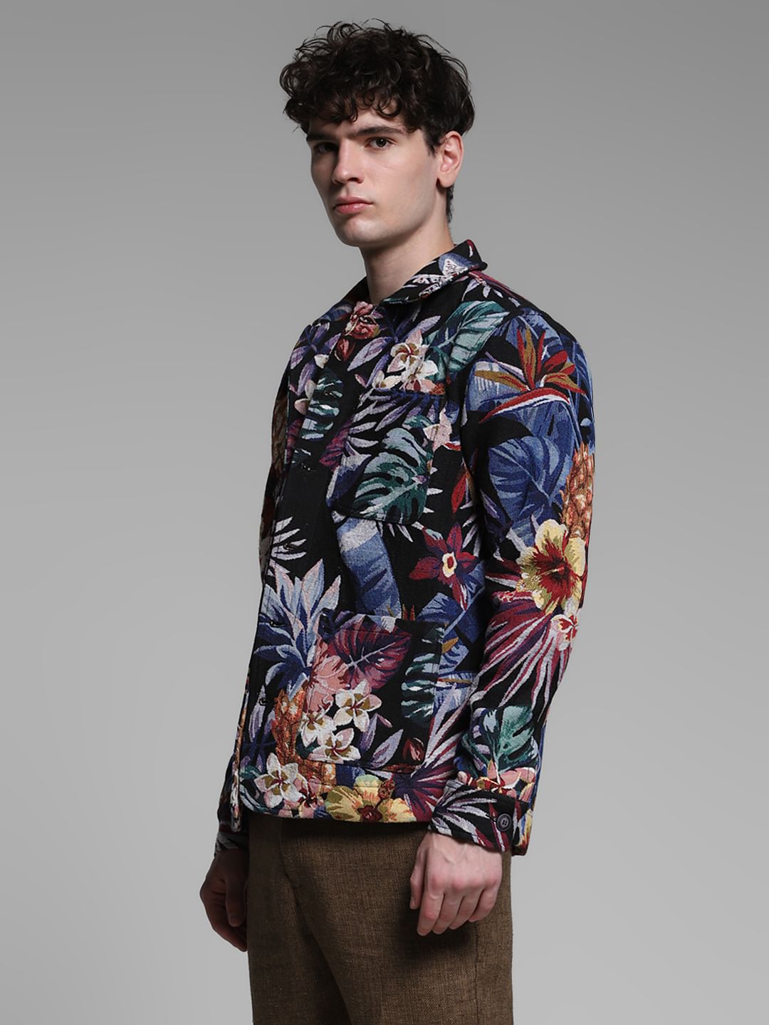 Black Floral Jacquard Oversized Shirt