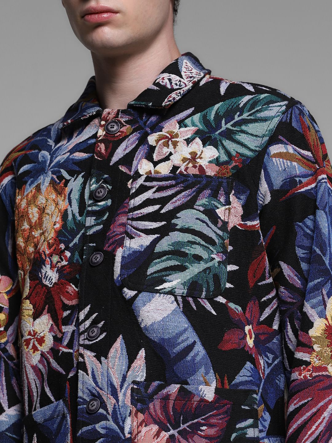 Black Floral Jacquard Oversized Shirt