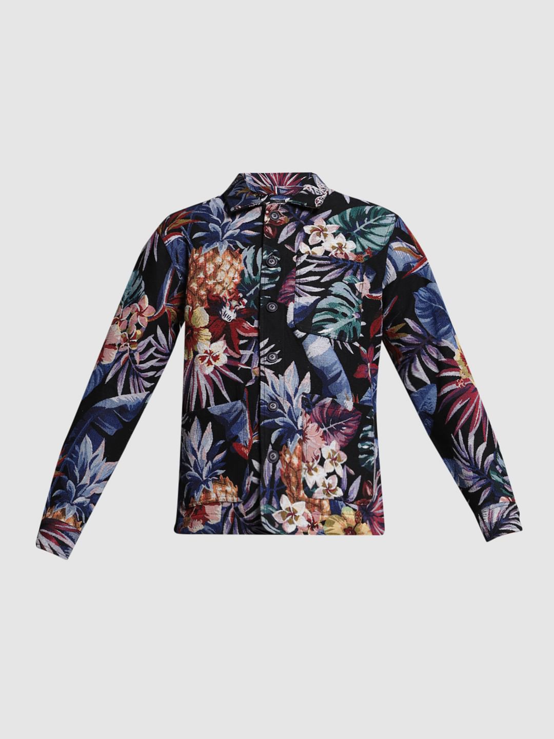 Black Floral Jacquard Oversized Shirt