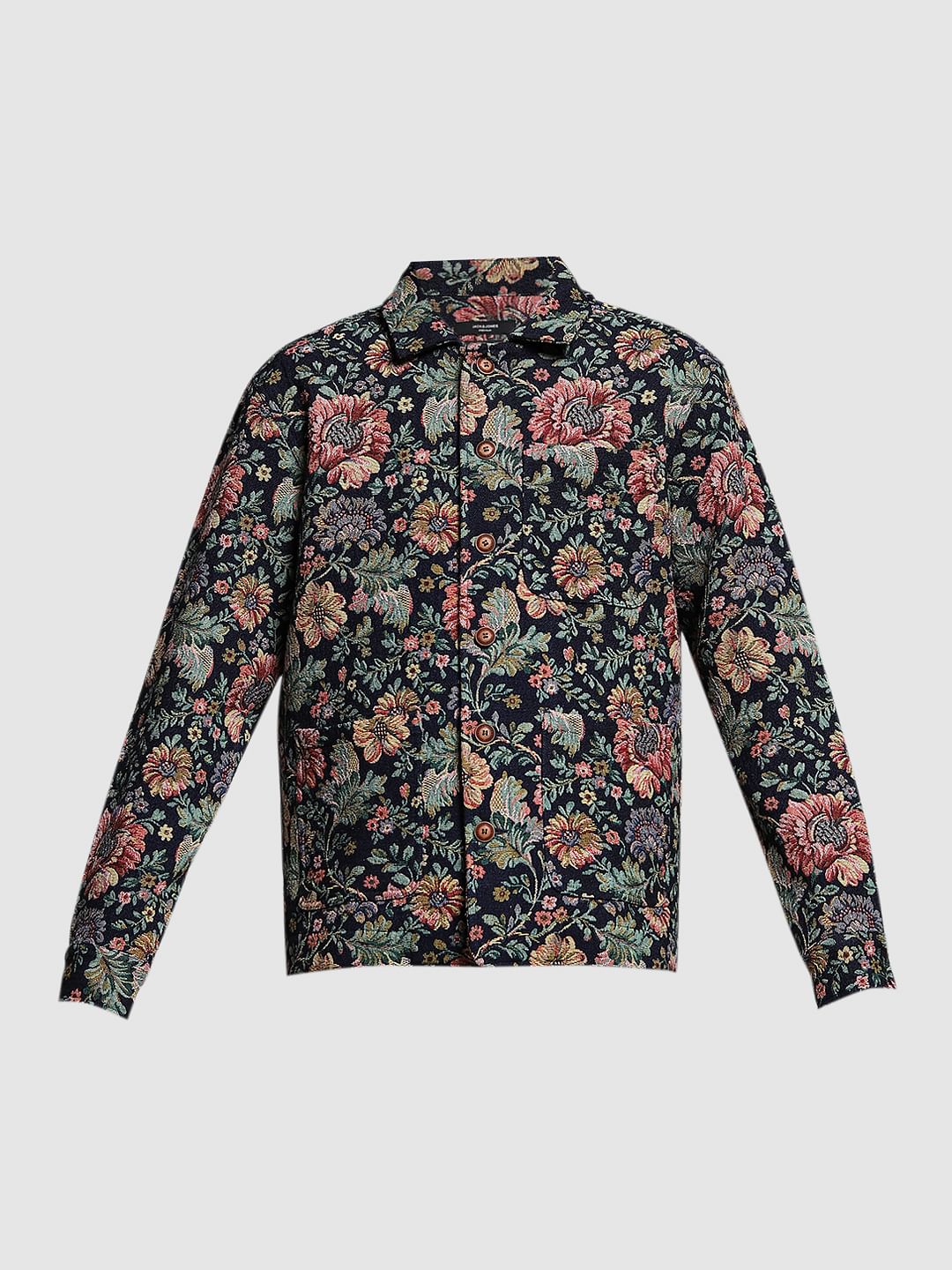 Brown Floral Jacquard Oversized Shirt