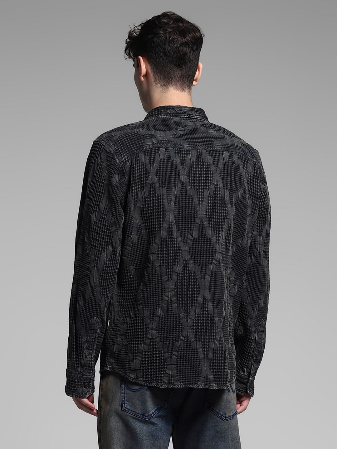 Black Dobby Cotton Oversized Shirt