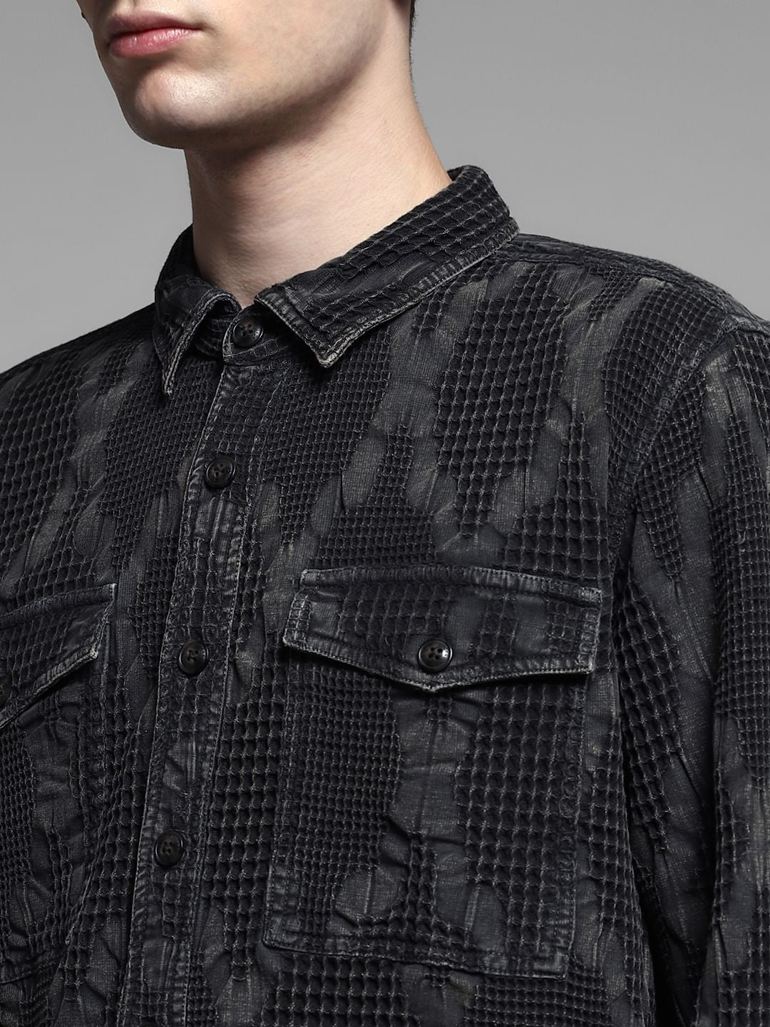 Black Dobby Cotton Oversized Shirt