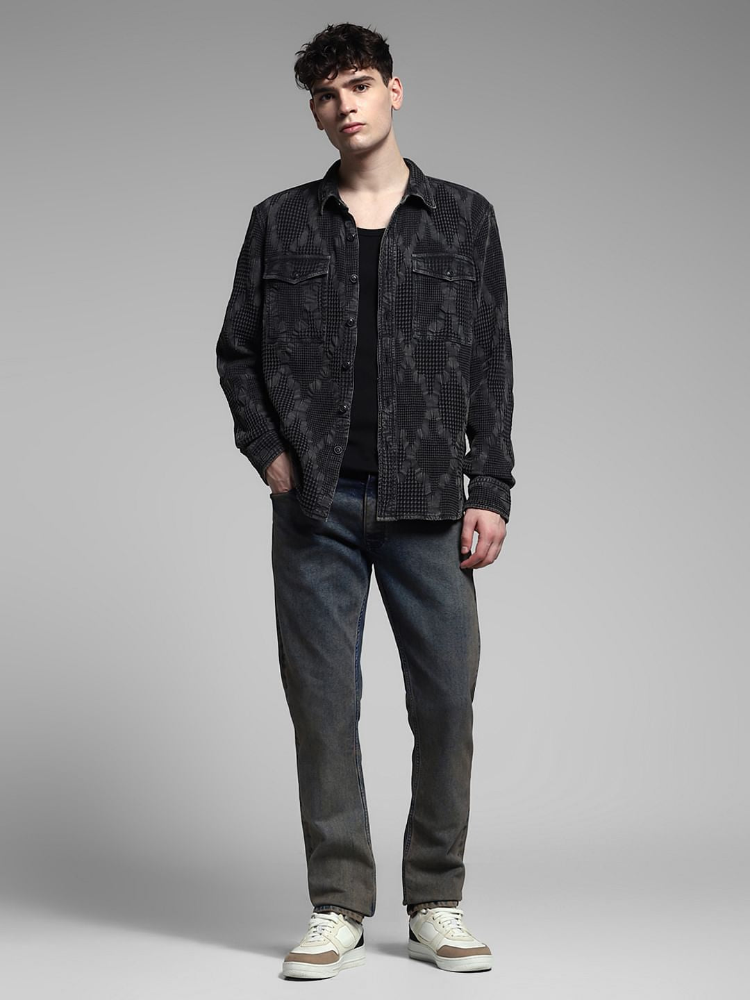 Black Dobby Cotton Oversized Shirt