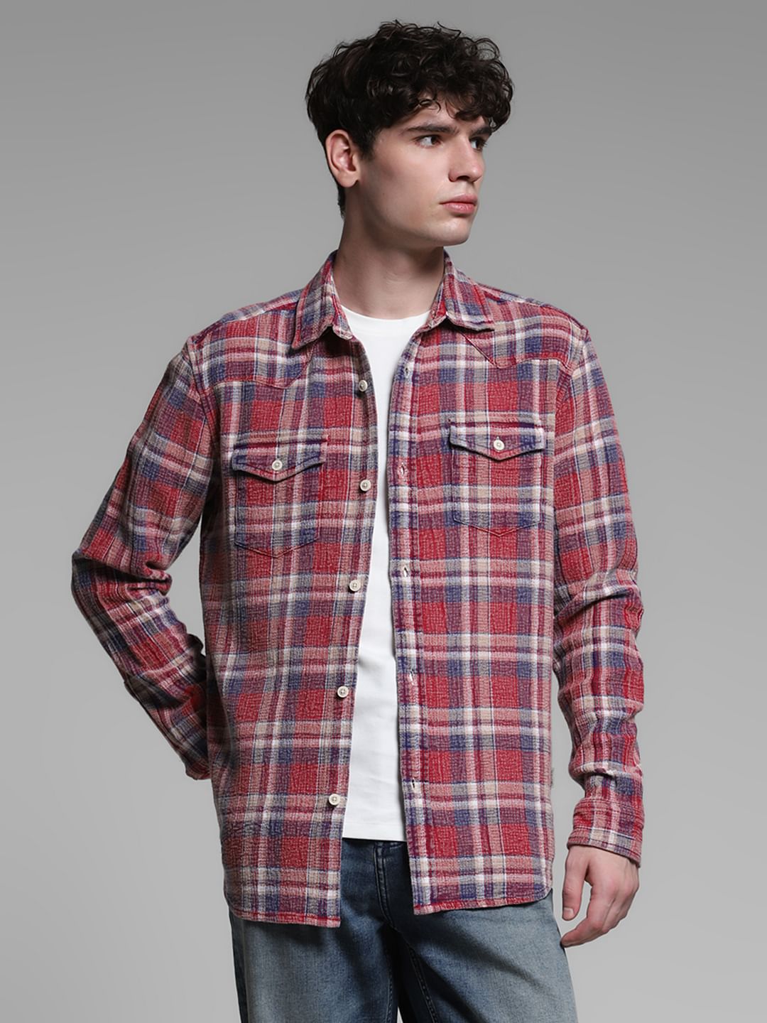 Red Check Print Cotton Shirt