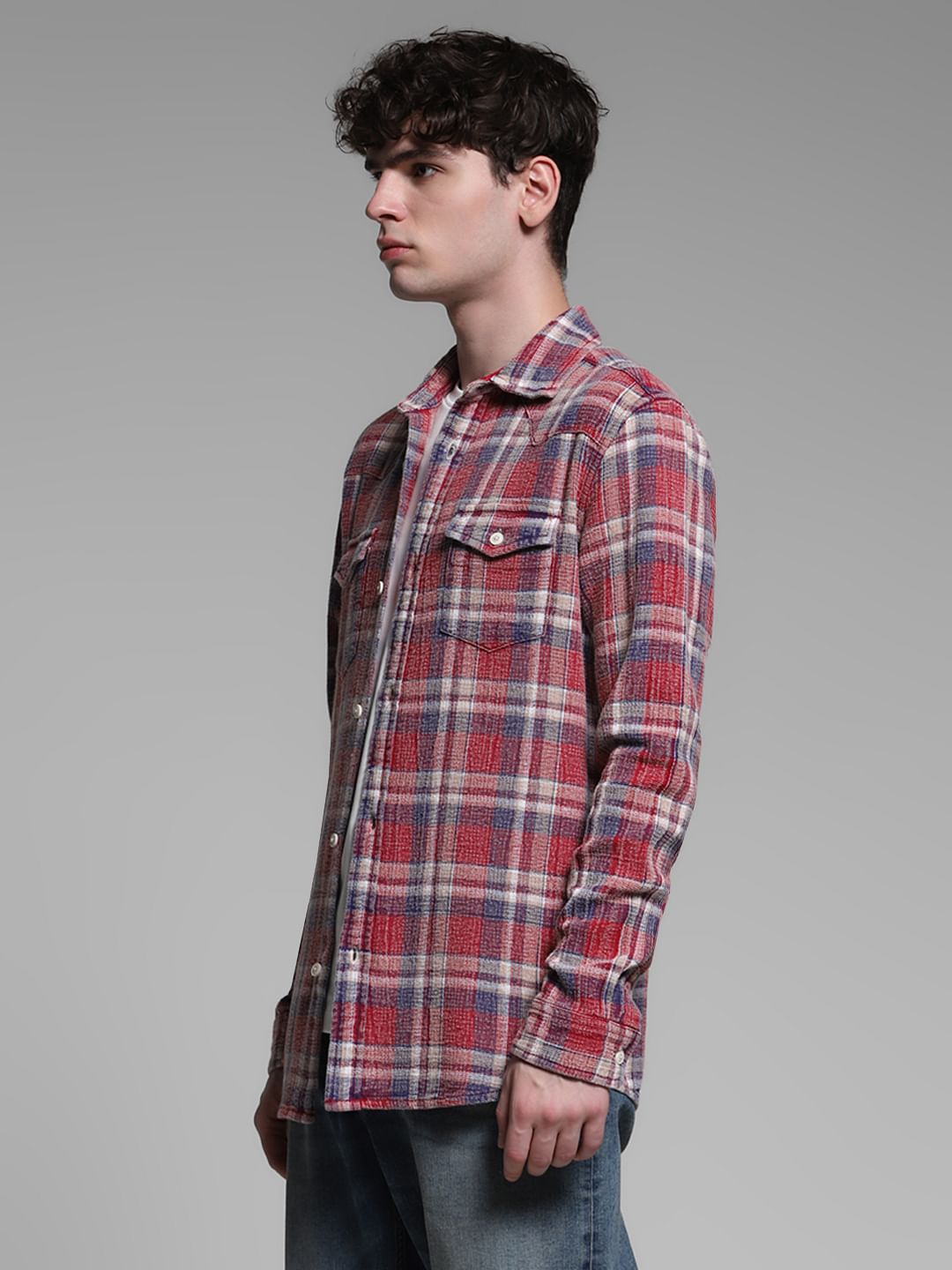 Red Check Print Cotton Shirt