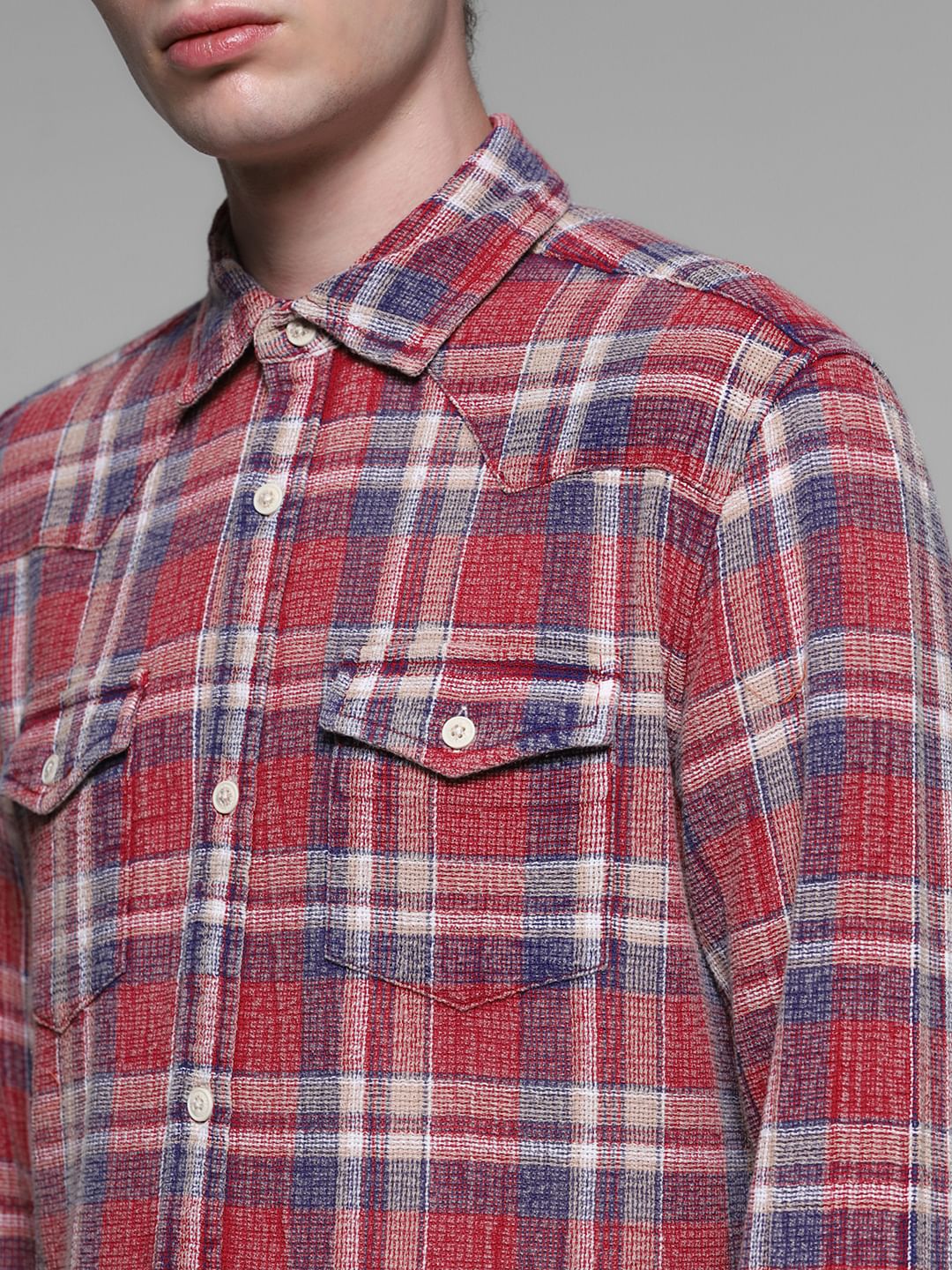 Red Check Print Cotton Shirt