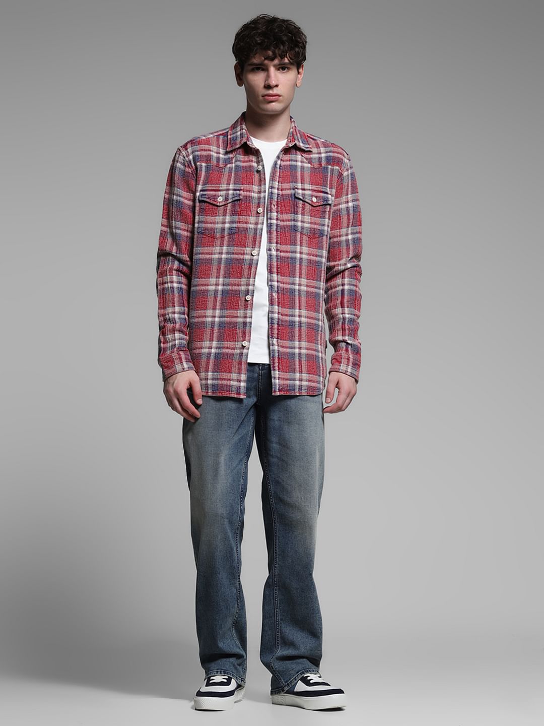 Red Check Print Cotton Shirt