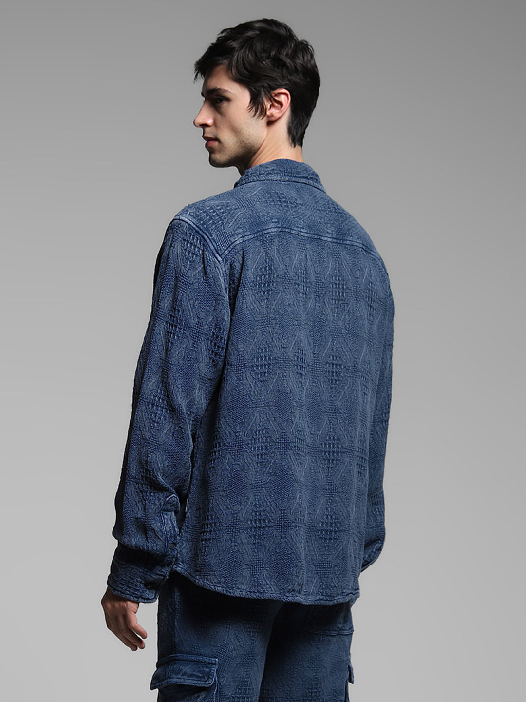Dark Blue Jacquard Co-ord Set Overshirt