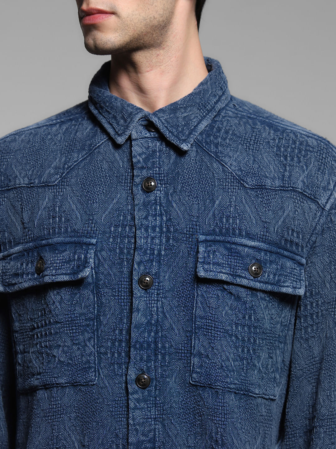 Dark Blue Jacquard Co-ord Set Overshirt