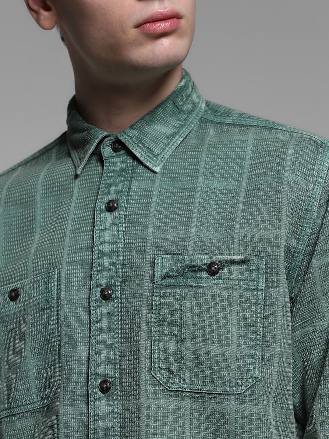 Green Dobby Check Cotton Shirt