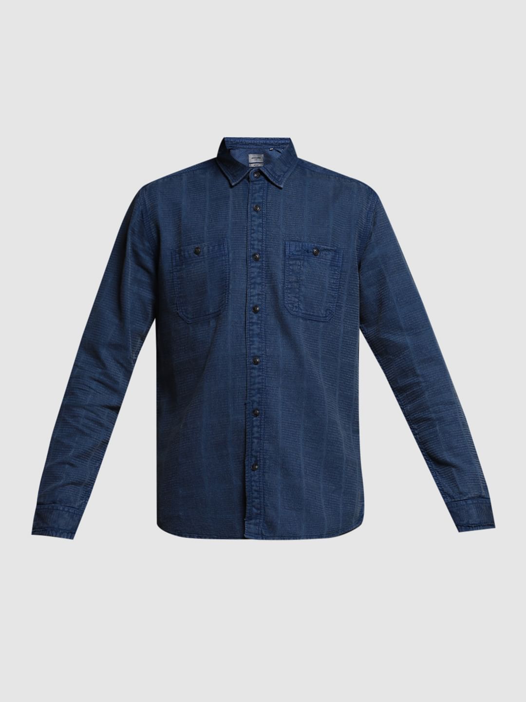 Dark Blue Dobby Check Cotton Shirt