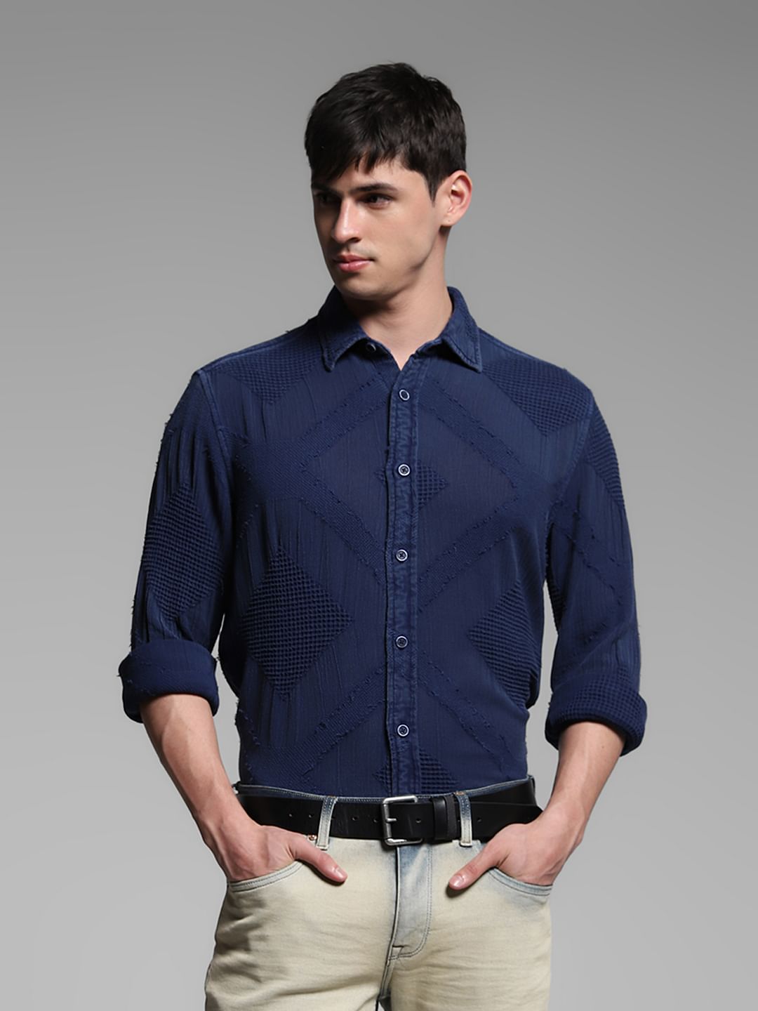 Blue Jacquard Cotton Shirt
