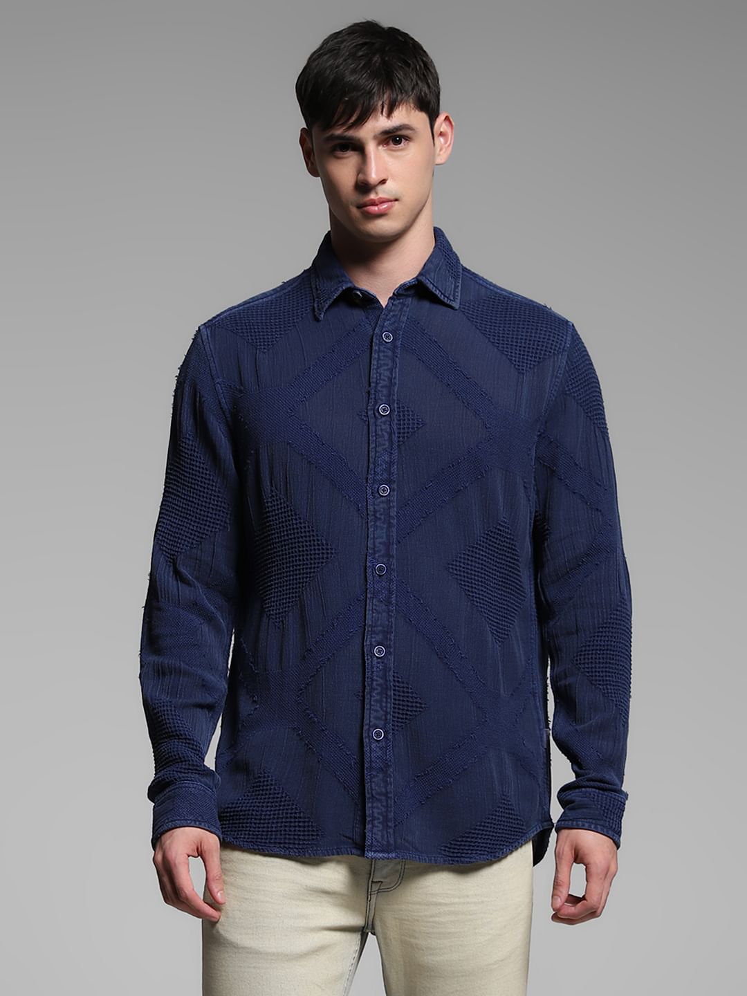Blue Jacquard Cotton Shirt