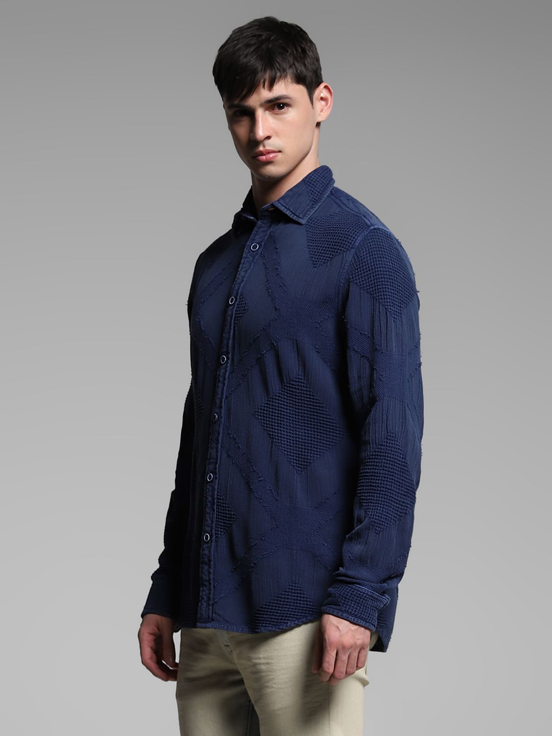 Blue Jacquard Cotton Shirt