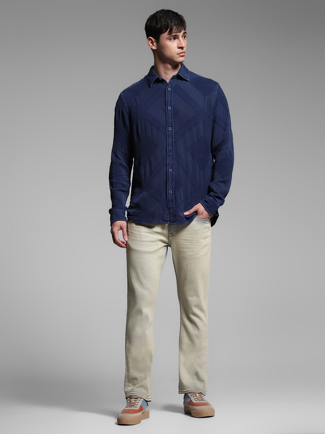 Blue Jacquard Cotton Shirt
