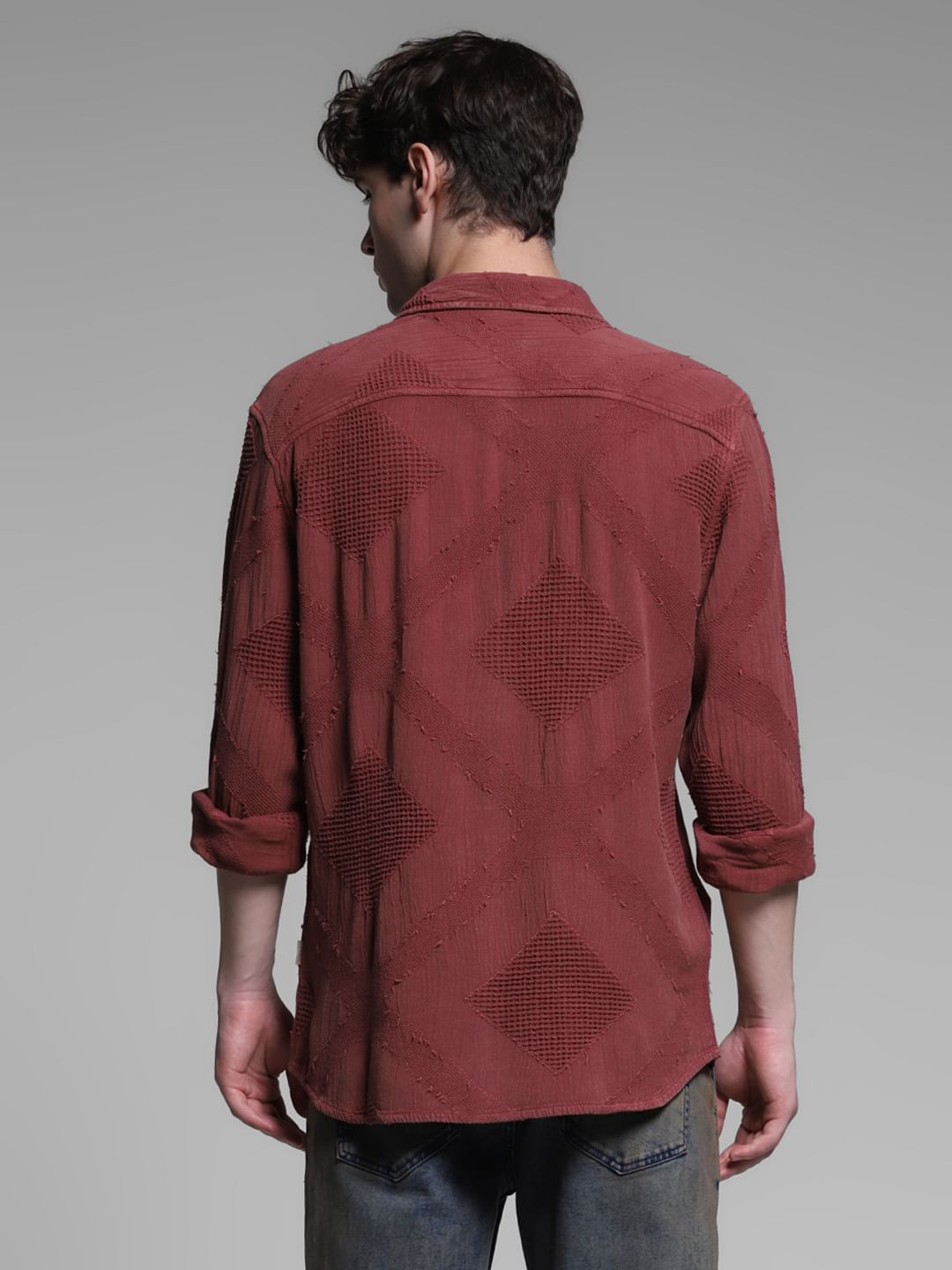 Brick Red Jacquard Cotton Shirt