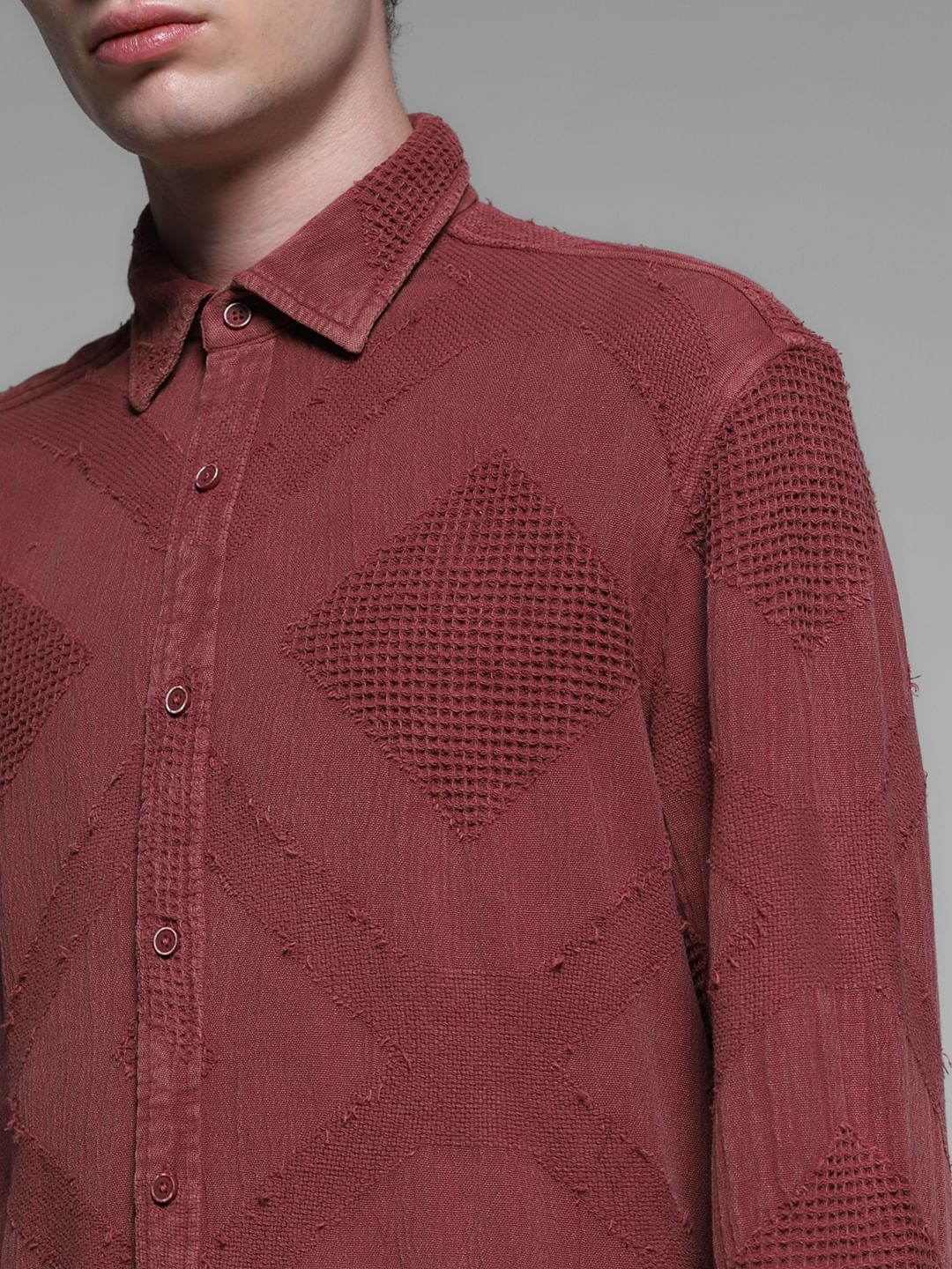 Brick Red Jacquard Cotton Shirt