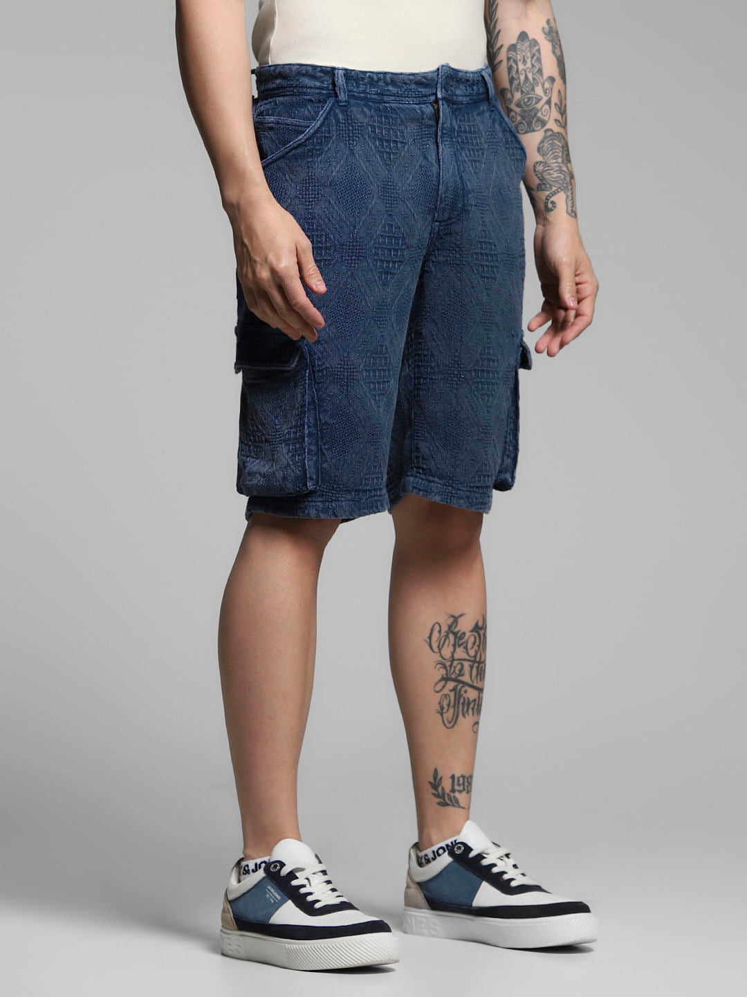 Dark Blue Jacquard Co-ord Set Shorts