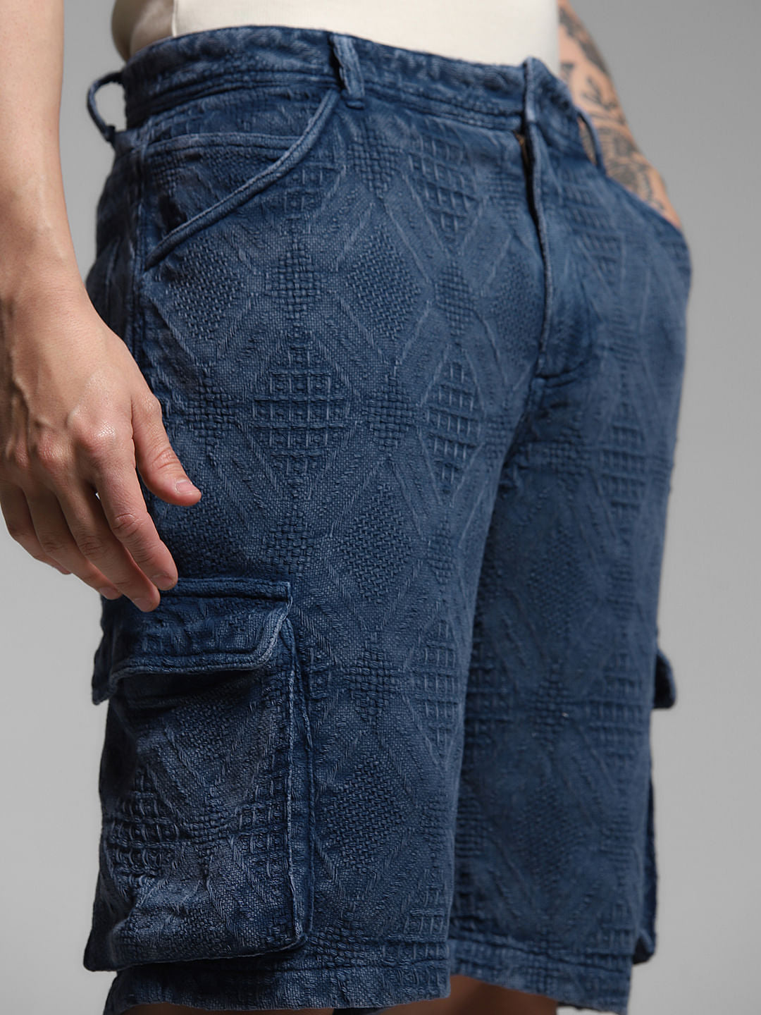 Dark Blue Jacquard Co-ord Set Shorts