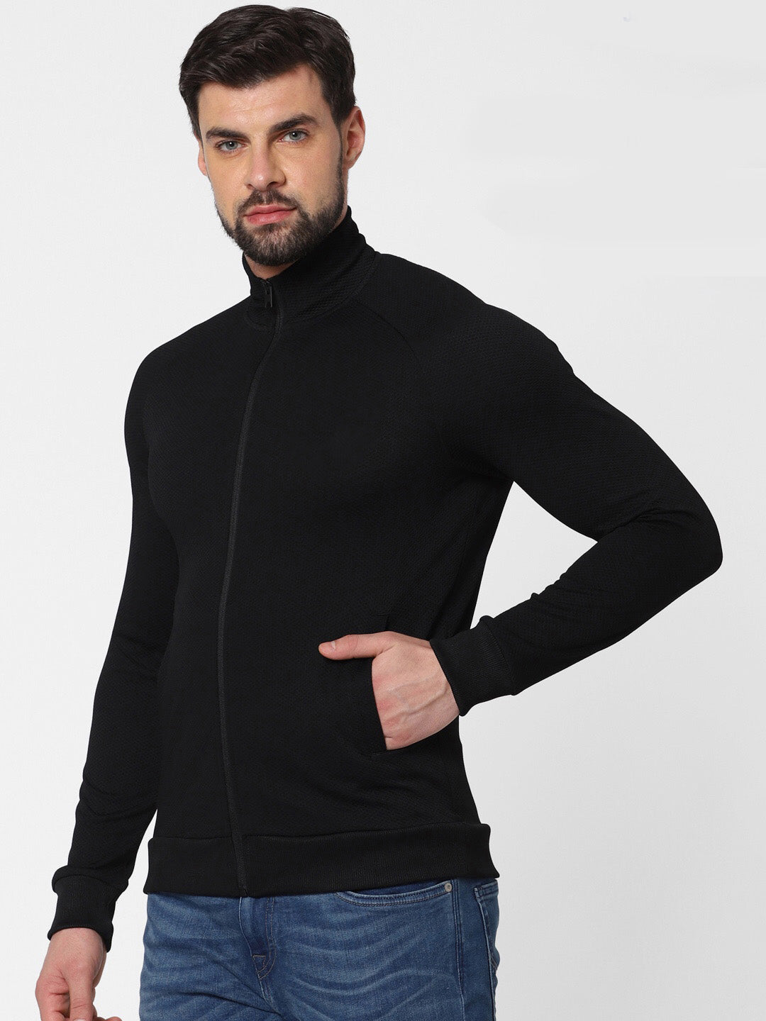 Black Regular Fit Zip-Up Jacket