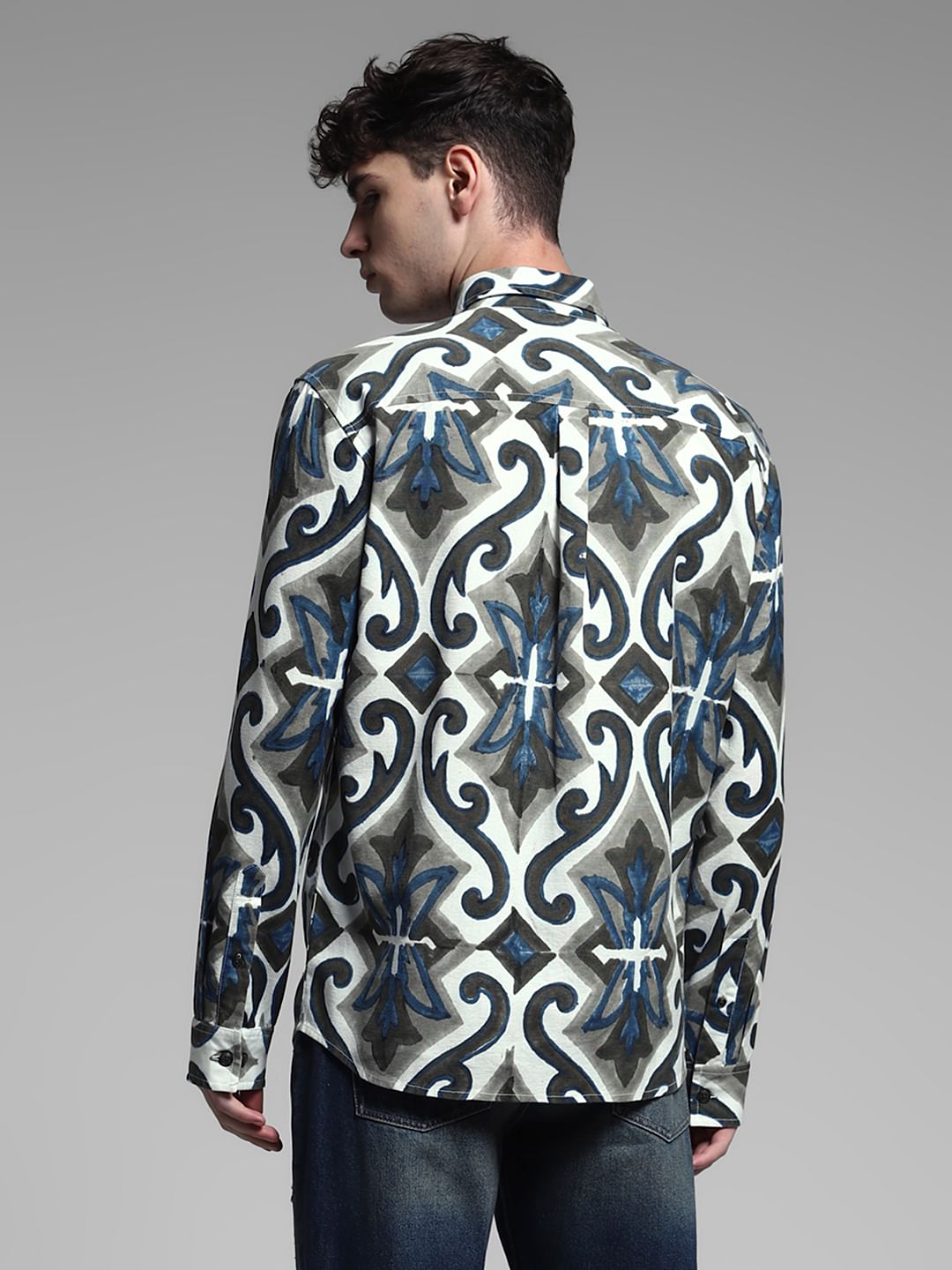 White Abstract Print Shirt