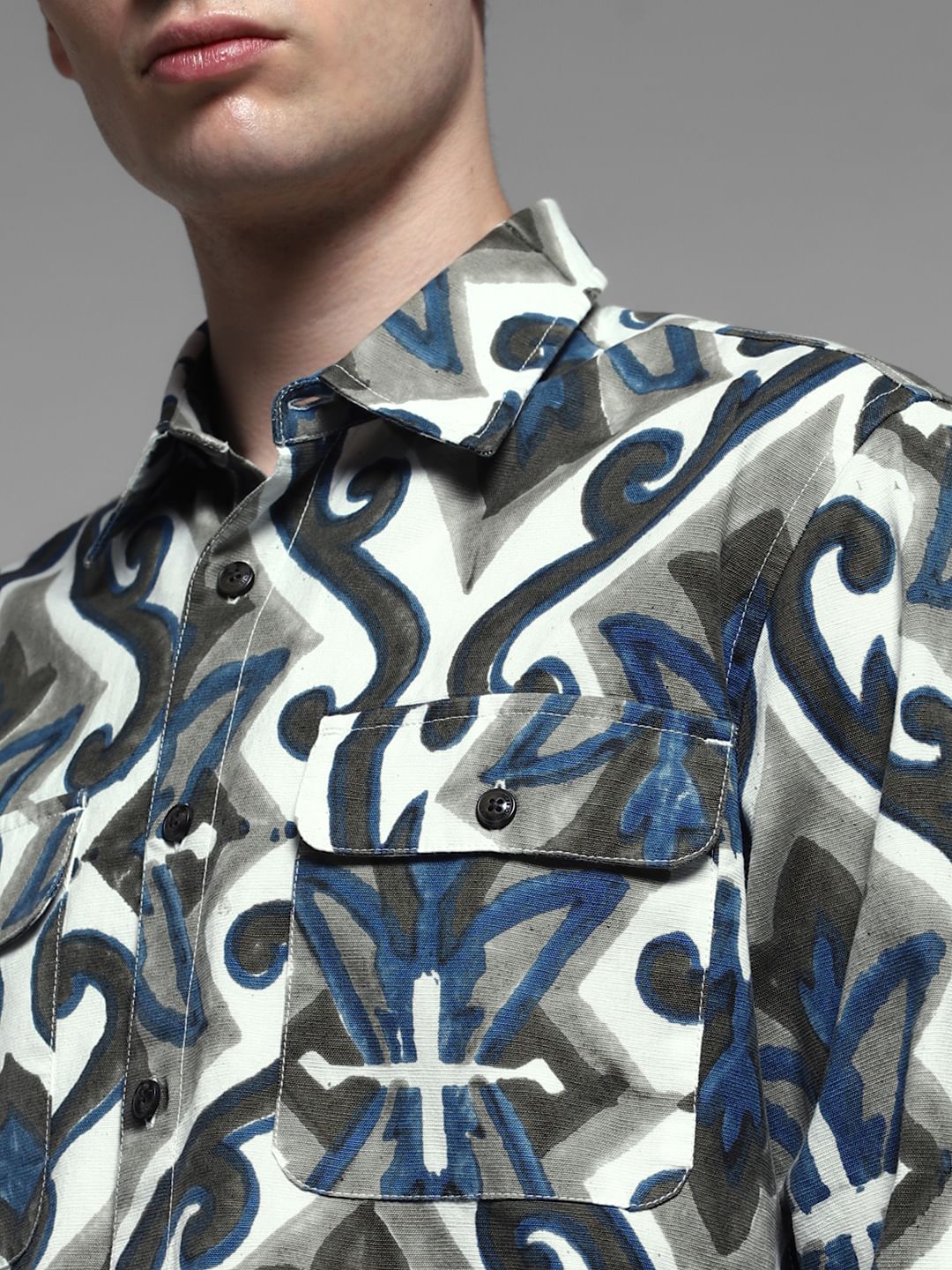 White Abstract Print Shirt
